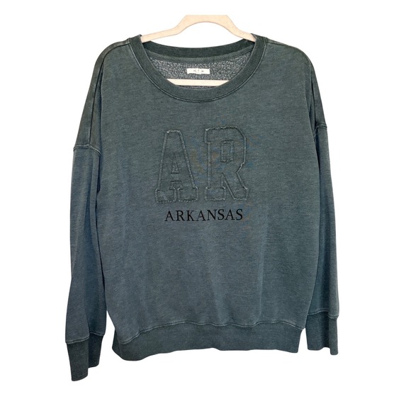 Maurices Tops - Arkansas Graphic Sweatshirt Women L Green Faded Fleece Pullover AR Applique